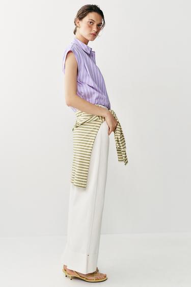 SHORT STRIPED SHIRT - Lilac / White by Zara - Image 2