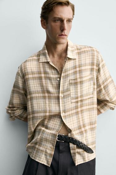 RELAXED FIT CHECK SHIRT - Sand by Zara