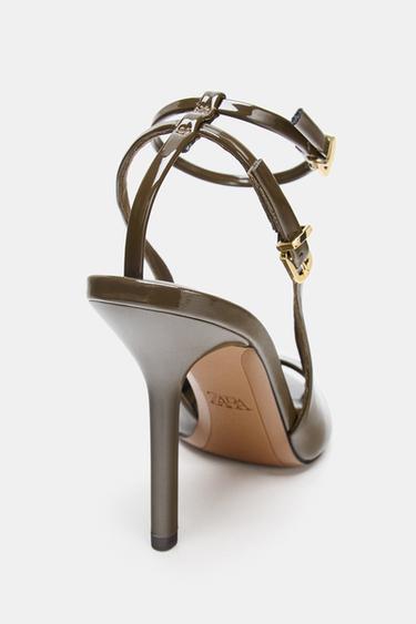 FAUX PATENT OPEN-TOE SLINGBACK HEELS - Khaki Green by Zara - Image 4