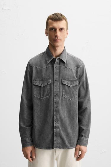 CHEMISE EN DENIM WESTERN - Gris de Zara