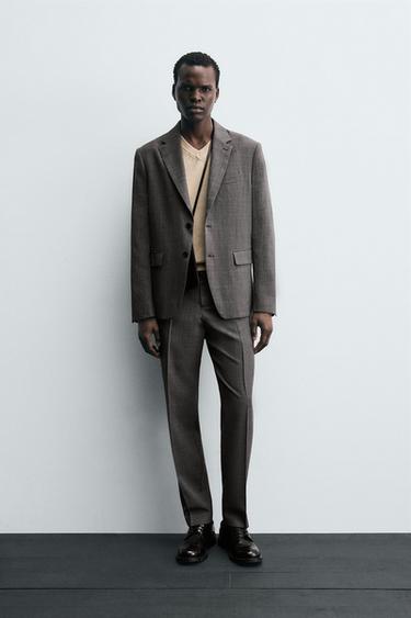CHECK SUIT TROUSERS - brown vigore by Zara