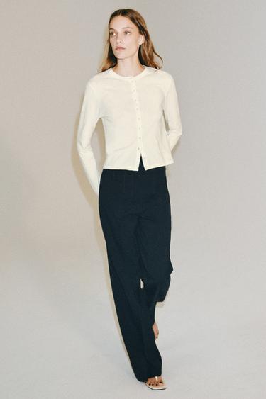 PANTALON TAILLE HAUTE AVEC LAINE ZW COLLECTION - Bleu marine foncé de Zara - Image 3