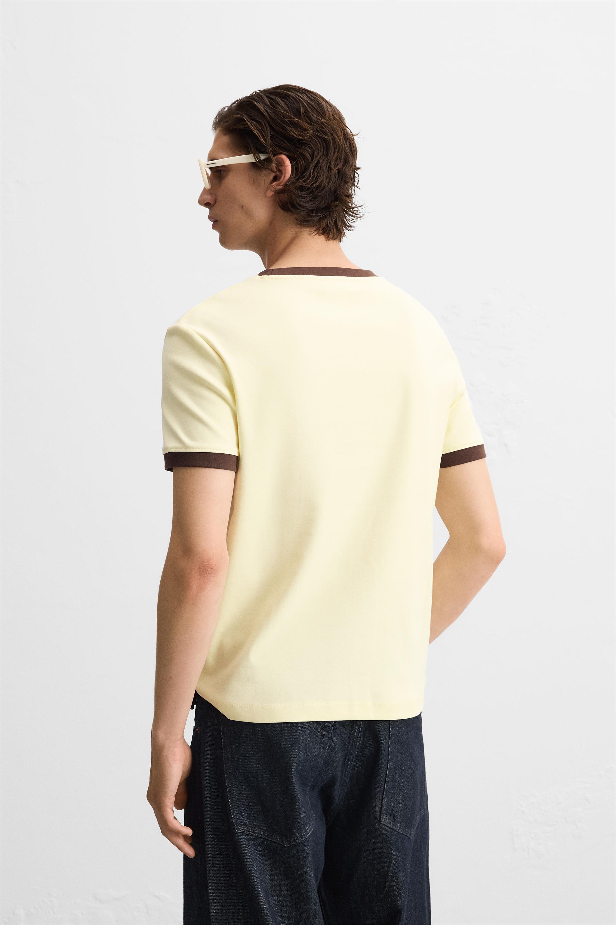 ZARA【NEW】SLOGAN T-SHIRT WITH CONTRAST RIB RIB CONTRAST TEXT T-SHIRT - Ecru | ZARA United States