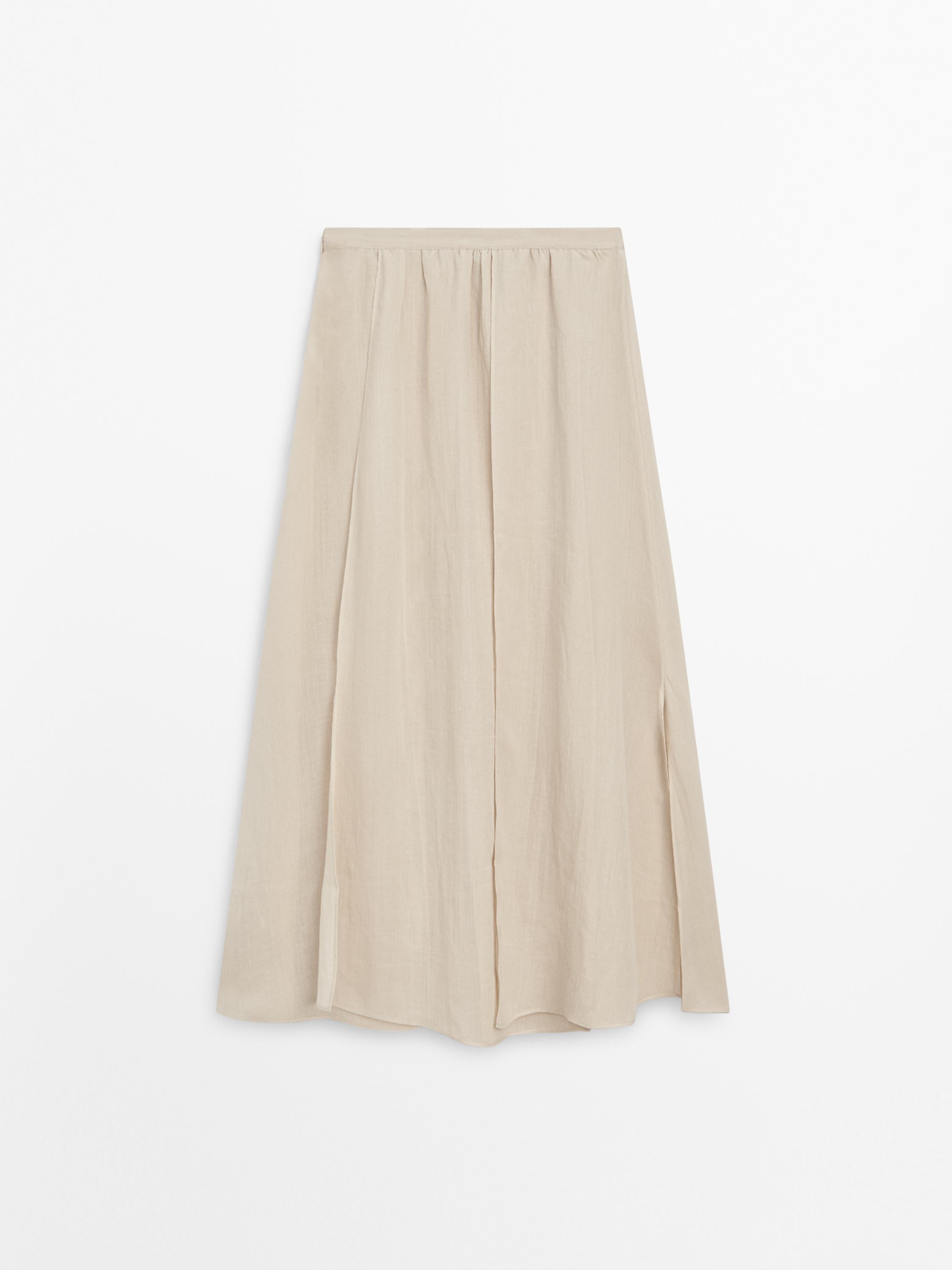 Flowing ramie blend midi skirt