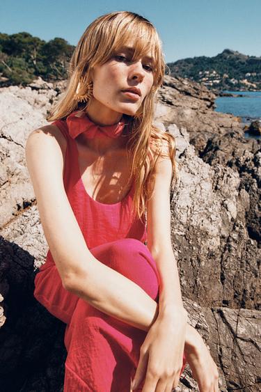 MIDI DRESS WITH GATHERED WAIST - Fuchsia by Zara - Image 1