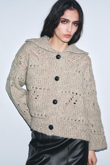 POINTELLE THICK KNIT CARDIGAN - Beige by Zara