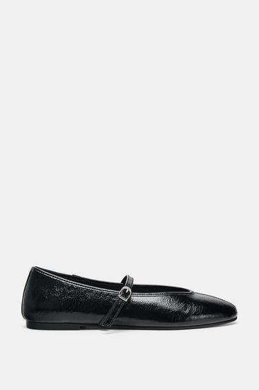 PATENT-EFFECT BALLET FLATS - Black by Zara