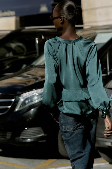 RUFFLED BLOUSE - Duck green by Zara - Image 3