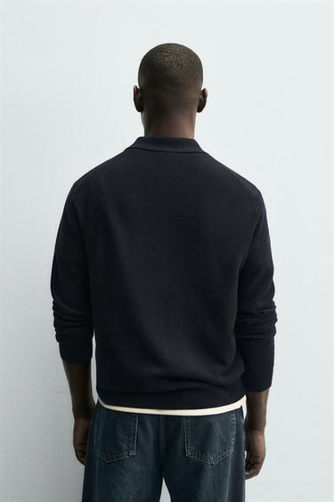 COTTON/LYOCELL KNIT POLO SHIRT - Navy blue by Zara - Image 2