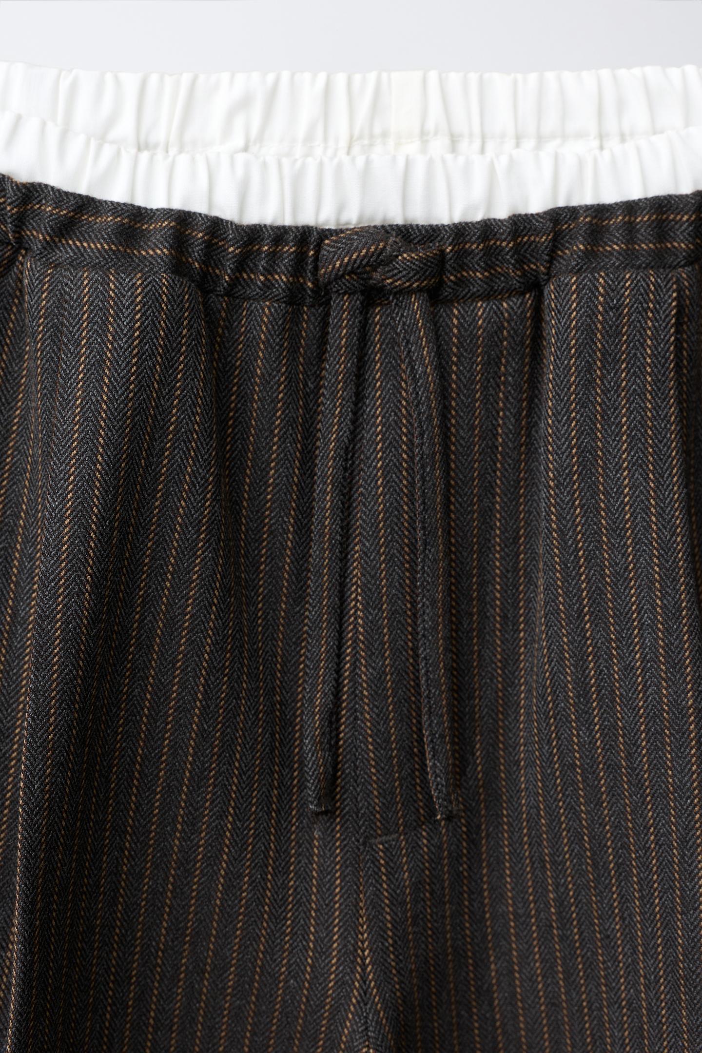 Детские брюки Zara Striped Wide-Leg Pants with Double Waistband, цвет: Тёмный серый — фото 3