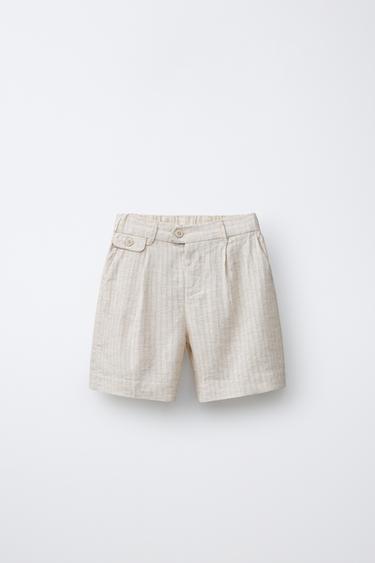 Zaras KOSTYMSHORTS MED LINNE - Ljust beige