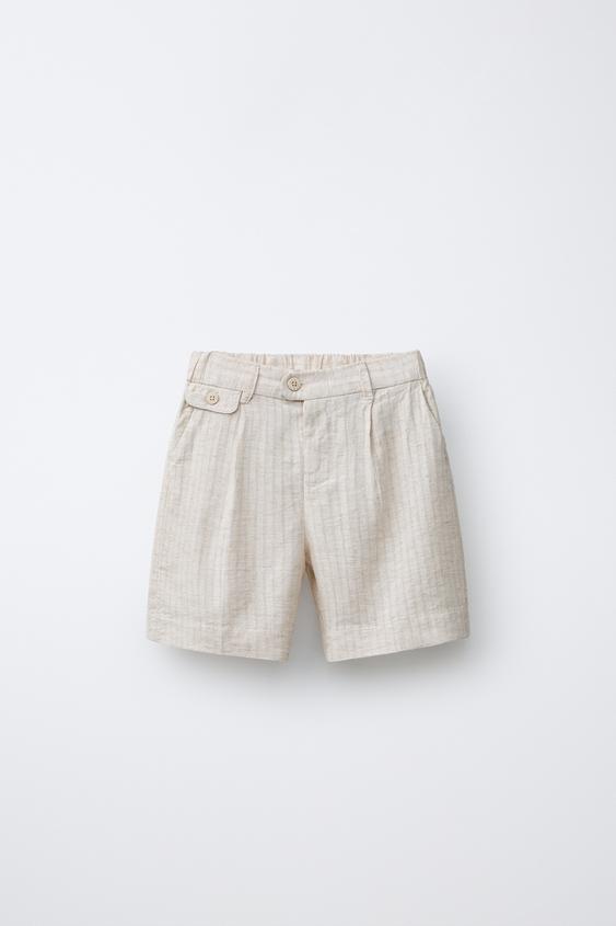 LINEN BLEND SUIT BERMUDA SHORTS - Light beige by Zara - Image 0
