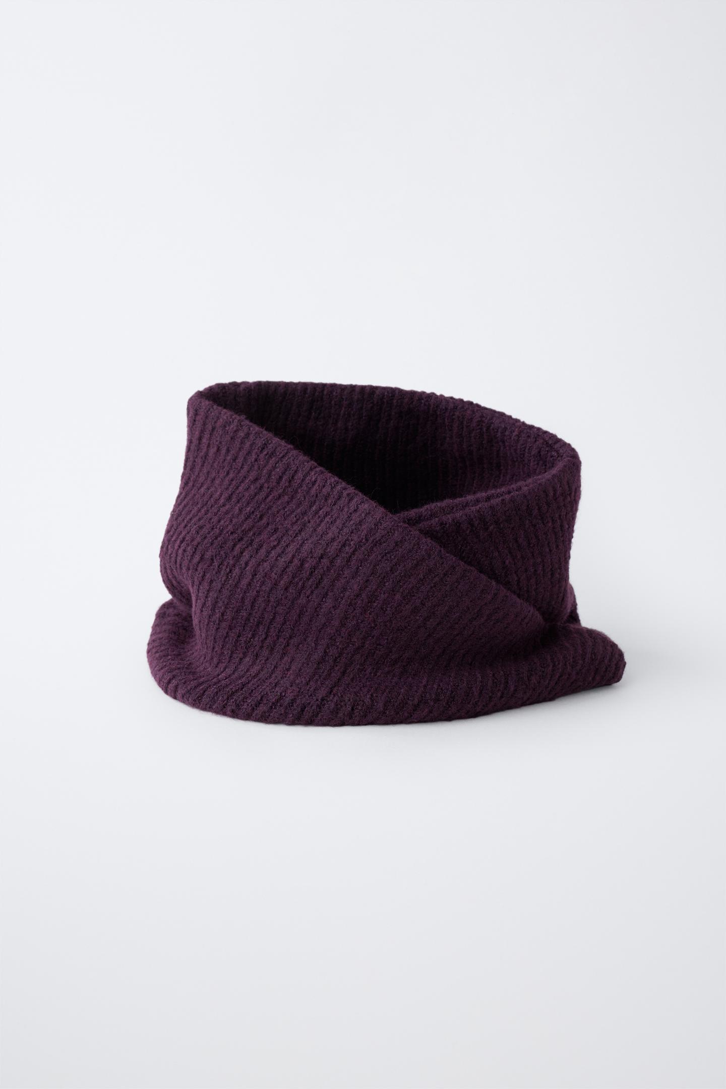 Детские аксессуары Zara Criss-Cross Ribbed Knit Collar, цвет: Баклажановый — фото 2