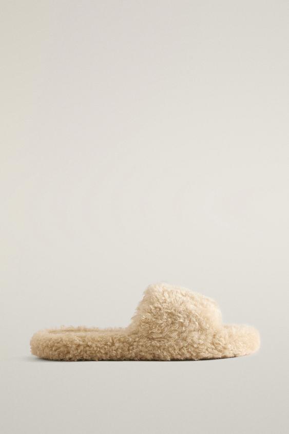 MULES PLATEFORME EFFET MOUTON - Gris taupe de Zara - Image 0