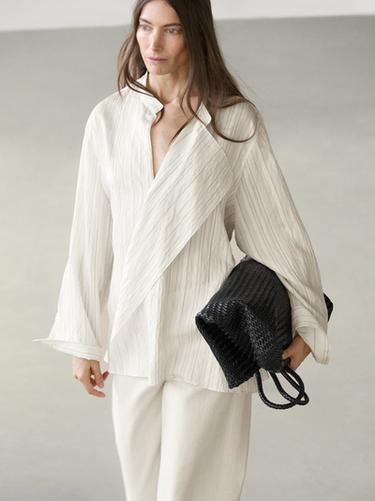 Zara Striped flowing wrap shirt - White