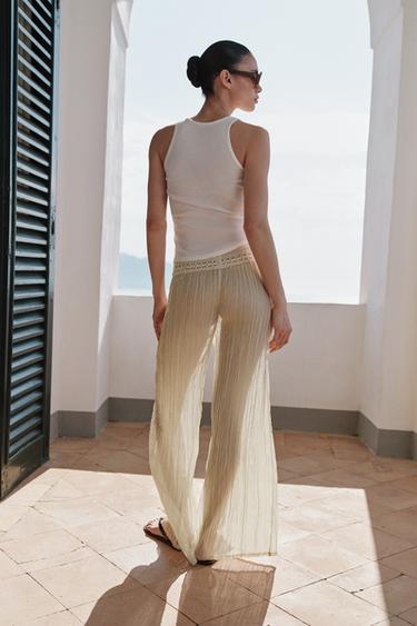 PANTALON EN MATIÈRES VARIÉES AU CROCHET - Écru / Chiné de Zara - Image 3