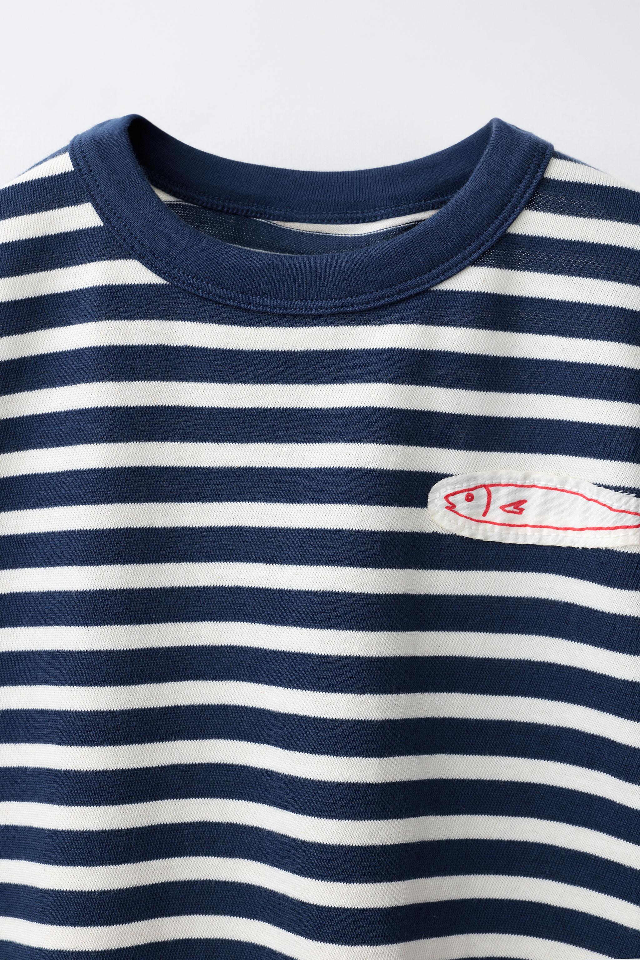 Детские футболки Zara SARDINE STRIPED T-SHIRT — фото 4