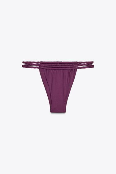 BRAIDED CURTAIN BIKINI BOTTOMS - Plum by Zara - Image 1
