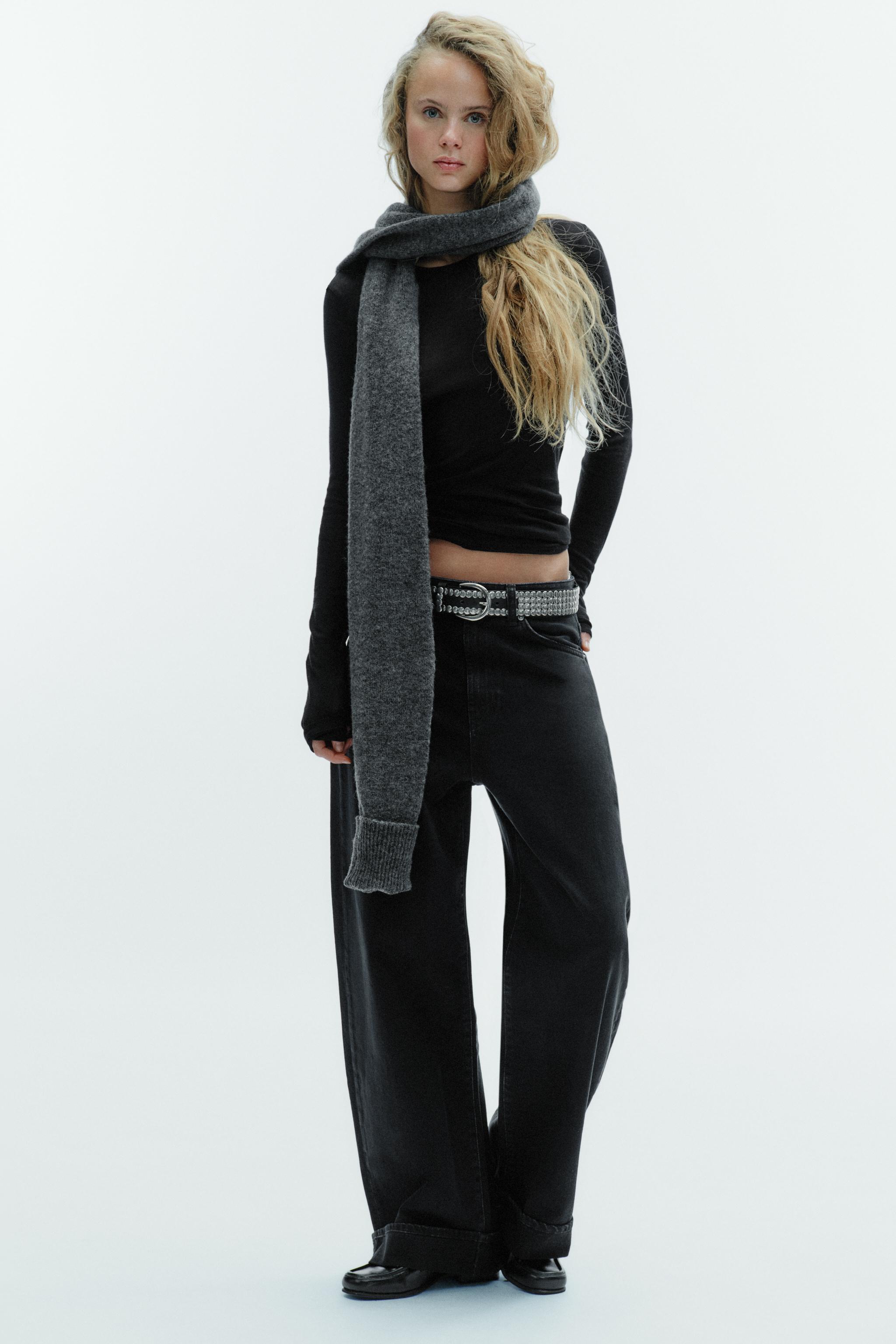 TRF MID-RISE FOLDED BAGGY JEANS - Black | ZARA Canada