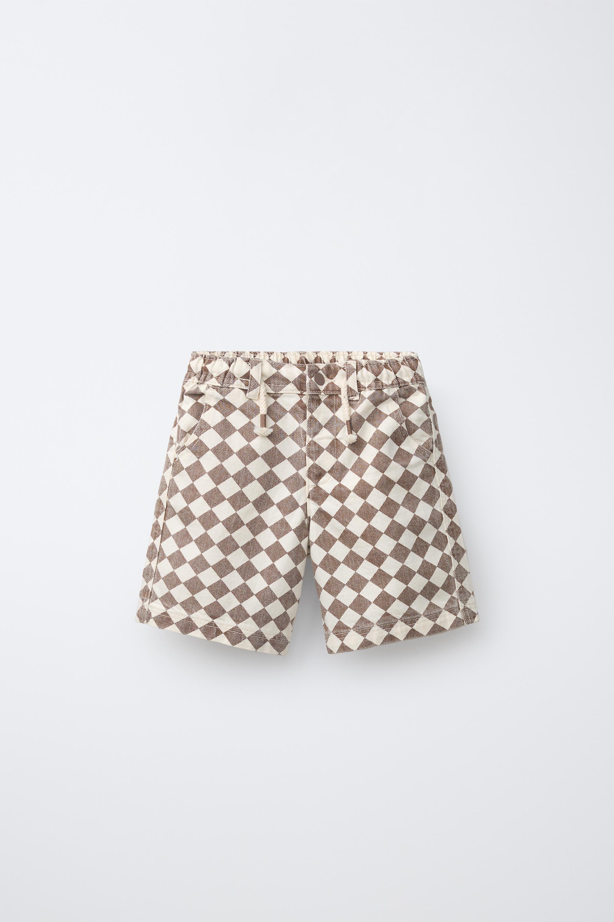 CHECKERED TWILL SHORTS - Brown / Ecru | ZARA United States