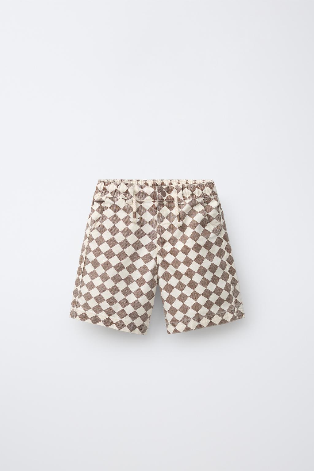 CHECKERBOARD TWILL BERMUDA SHORTS