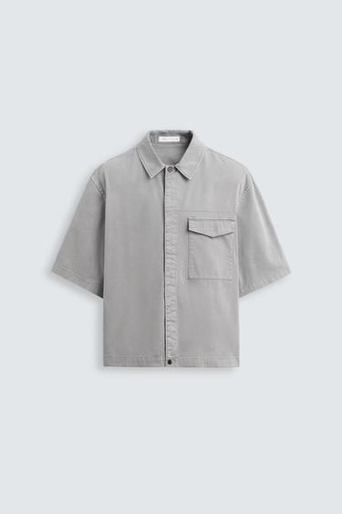 Zara WASHED POCKETED OVERSHIRT - Gray