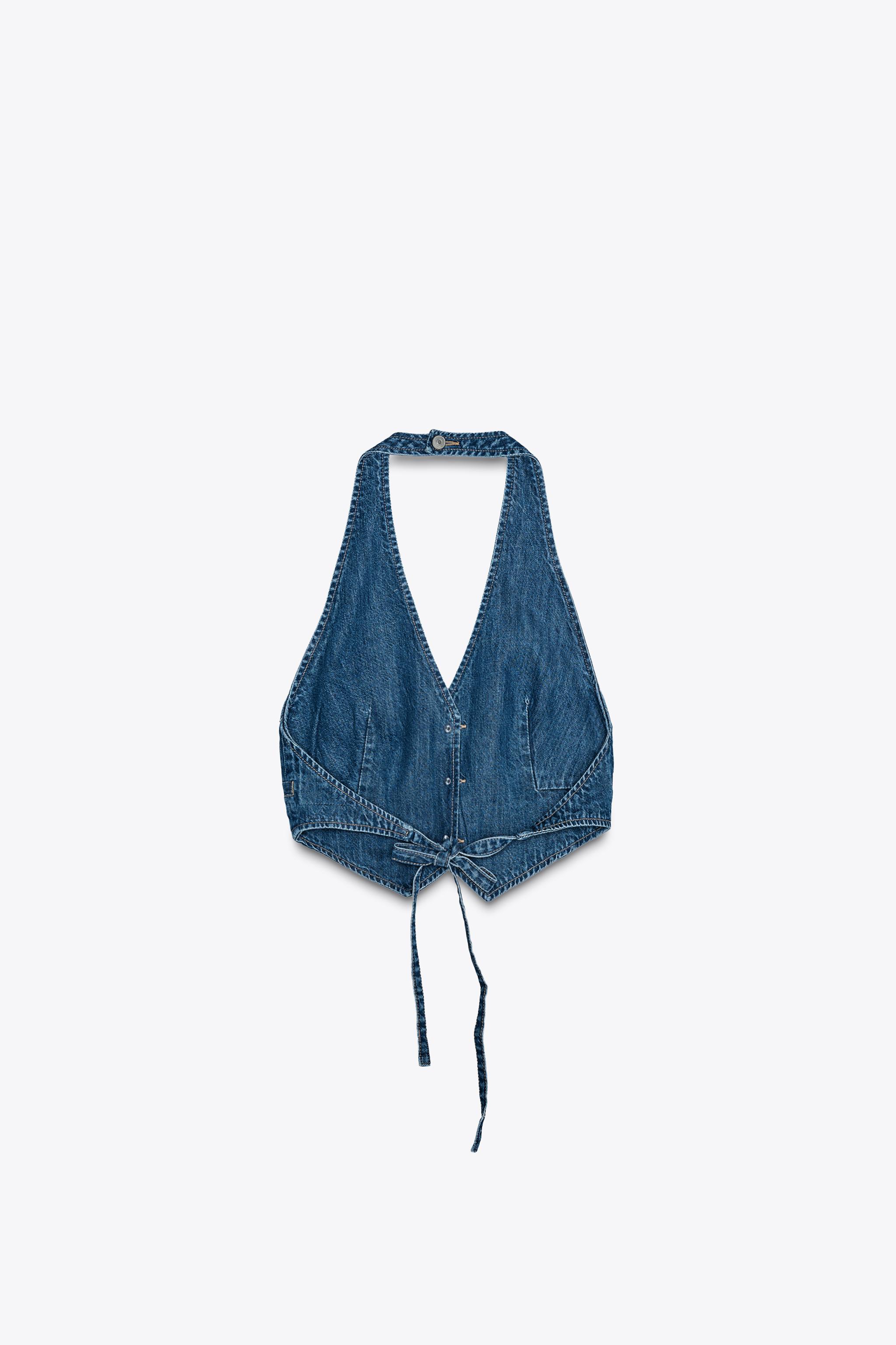 LACE-UP DENIM TOP - Blue | ZARA United States