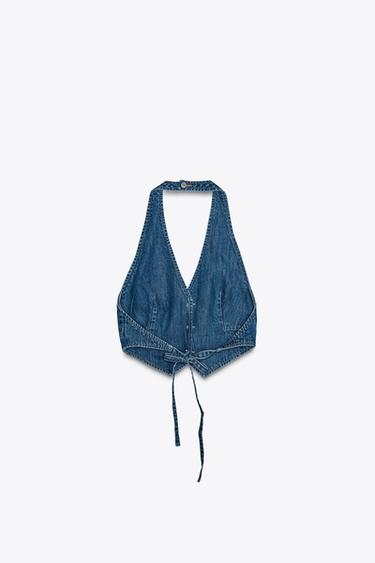TOP EN JEAN AVEC LACET - Bleu de Zara - Image 3