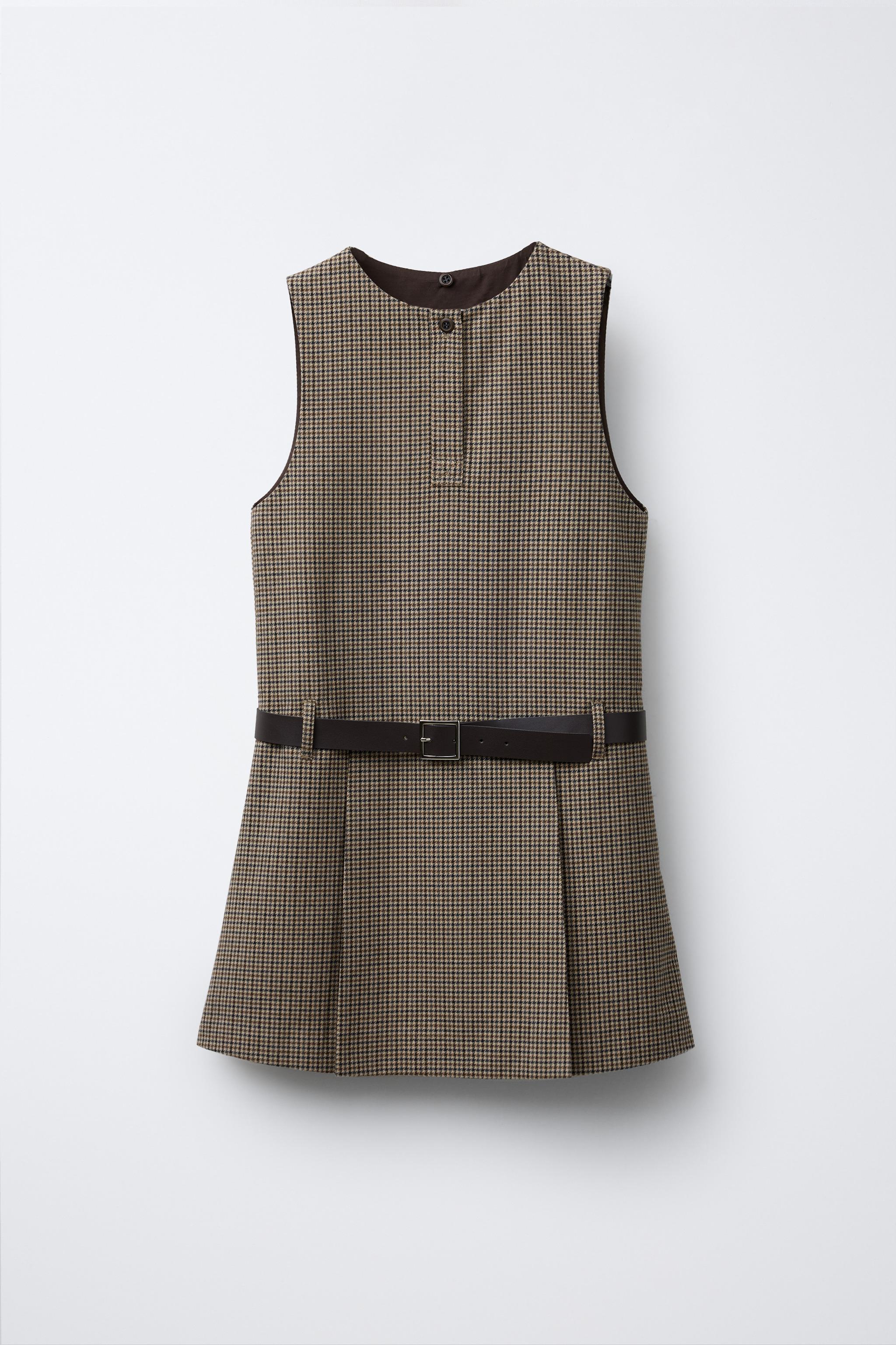 PLAID PINAFORE DRESS WITH DETACHABLE SCARF