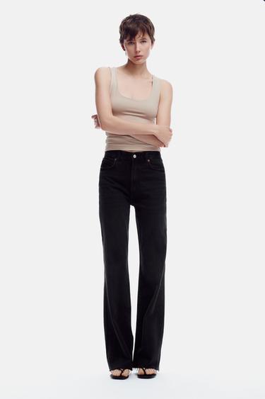 Zara WIDE STRAP POLYAMIDE TOP - Beige