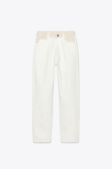 Zara Z1975 HIGH-RISE MOM FIT JEANS WITH CONTRAST WAISTBAND - Ecru