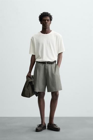 CAMISETA LINO - ALGODÓN - Crudo de Zara