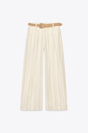 STRIPED WIDE-LEG TROUSERS WITH BELT - striped by Zara - Image 4
