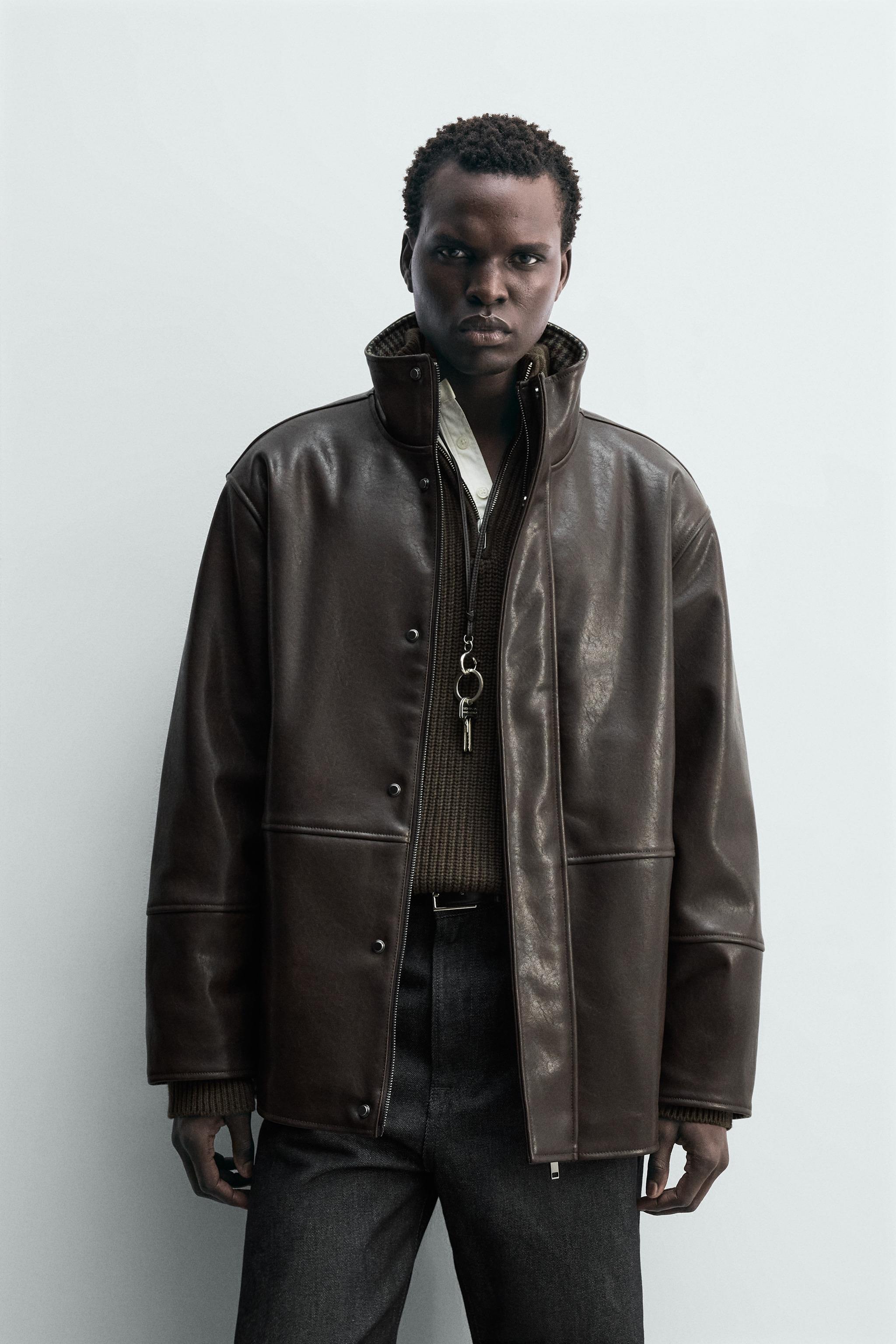 CONTRAST FAUX LEATHER JACKET