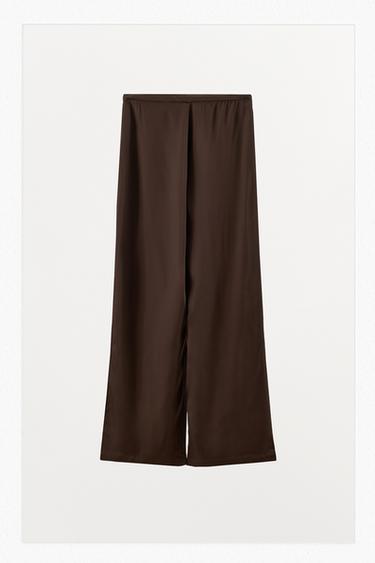 SATIN FLOWING TROUSERS - Brown by Zara