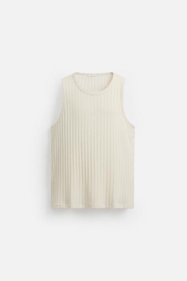 T-SHIRT TANK JACQUARD A RIGHE - Écru di Zara
