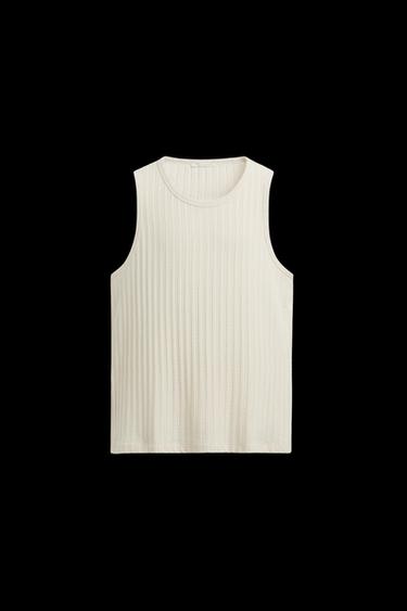 CAMISETA TANK JACARD RAYAS - Crudo de Zara