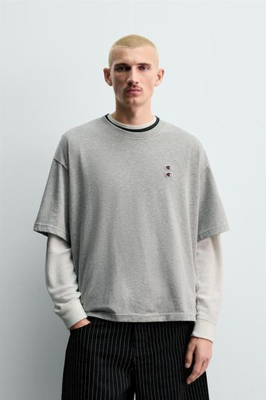 Zara CHAMPION ® X ZARA PATCH T-SHIRT - Gray marl