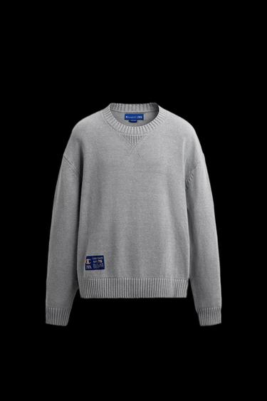 Zara CHAMPION® X ZARA STRIPED PATCH SWEATER - Gray