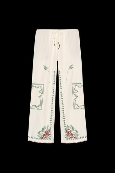 Zara ZW COLLECTION EMBROIDERED PANTS - Multicolored