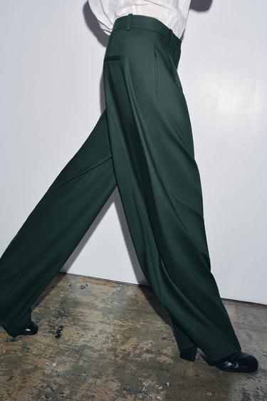 PANTALON À PINCES À JAMBES LARGES ZW COLLECTION - Vert de Zara - Image 1