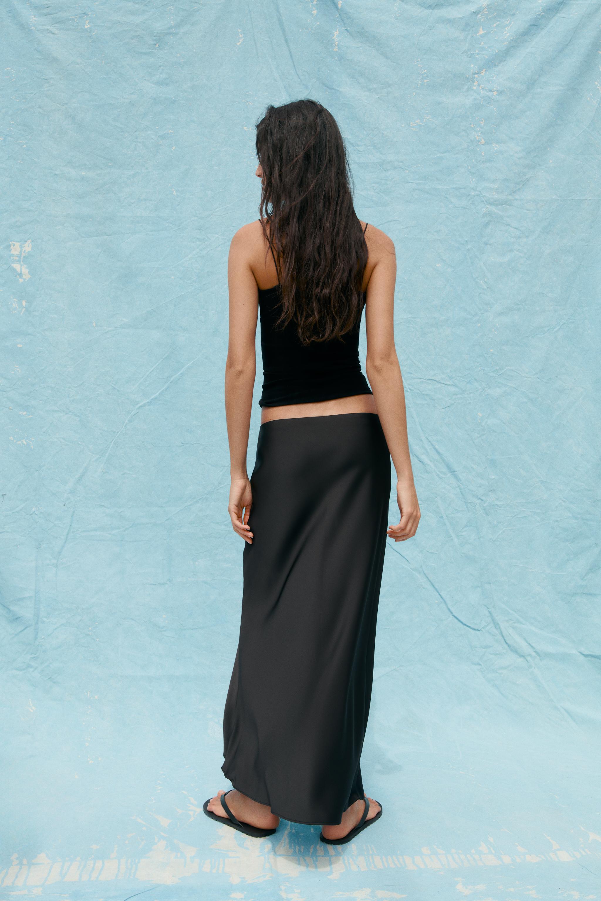 SATIN MIDI SKIRT - Brown-Blue | ZARA Cambodia