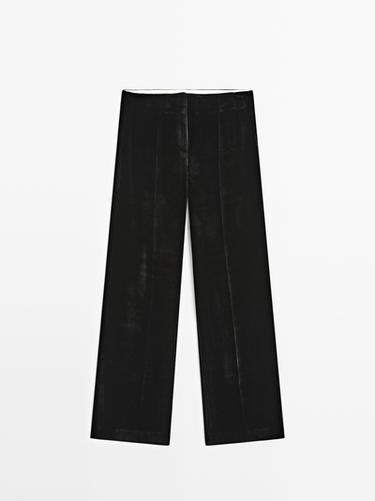 Pantalon large en velours - Noir de Zara