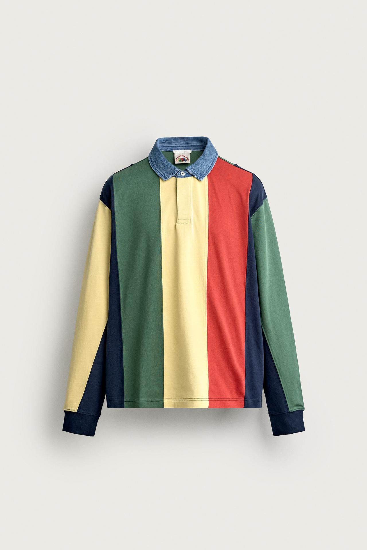 FRUIT OF THE LOOM™ CONTRAST COLLAR STRIPED POLO — Multicolored