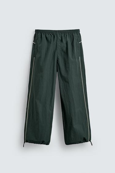 Zara CONTRAST TECHNICAL JOGGER PANTS - Green