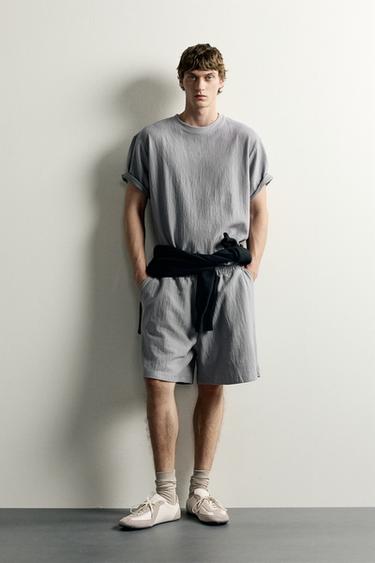 Zara TEXTURED JOGGER SHORTS - Gray