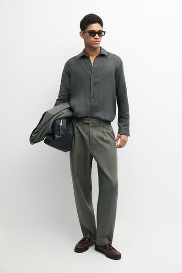 Zara Linen suit trousers - Dark green - Image 0