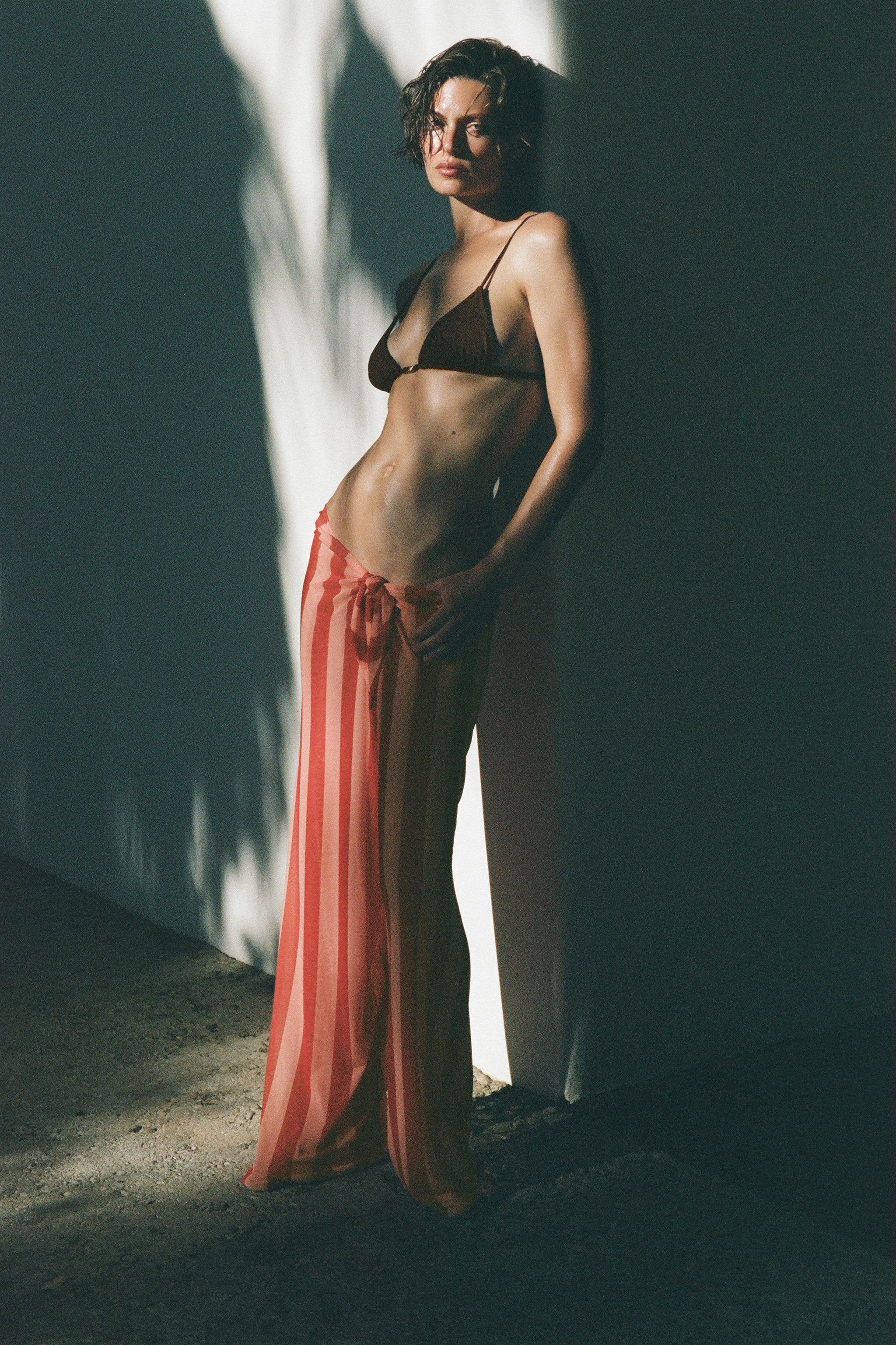 STRIPED TULLE PAREO PANTS — Red / Coral