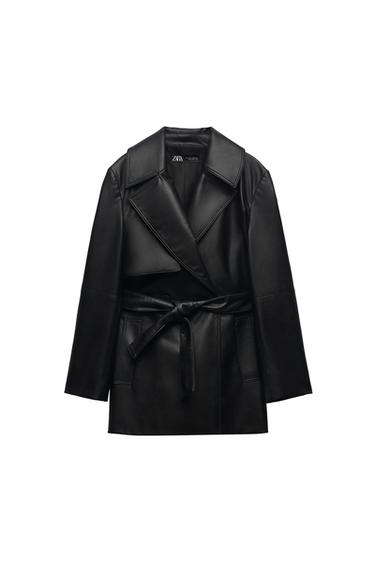 SHORT FAUX LEATHER TRENCH COAT