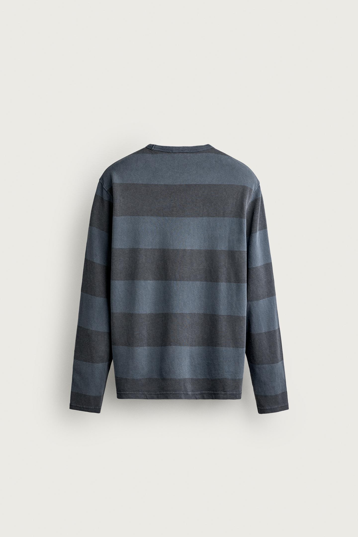 Мужская футболка Zara Washed Striped, цвет: Выцветший тёмно-синий — фото 9